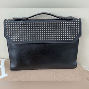 RARE! Christian Louboutin Studded Briefcase Portfolio Bag Black Leather